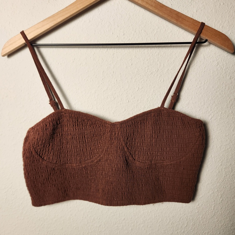 Kendall & Kylie PacSun Brown Smocked Crop Top Sweetheart Cami Large NWT